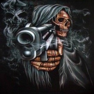 Создать мем: скелетон с двумя пистолетами, grim reaper, тема череп с пистолетами