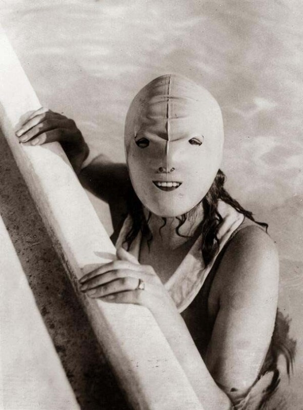 Create meme: woman , crazy inventions, swimming mask 1920