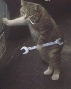 Создать мем: кот автомеханик, кот домашний, кот с гаечным ключом