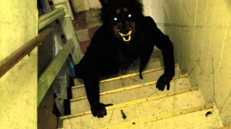 Create meme: The black werewolf on the stairs, The werewolf on the stairs, darkness