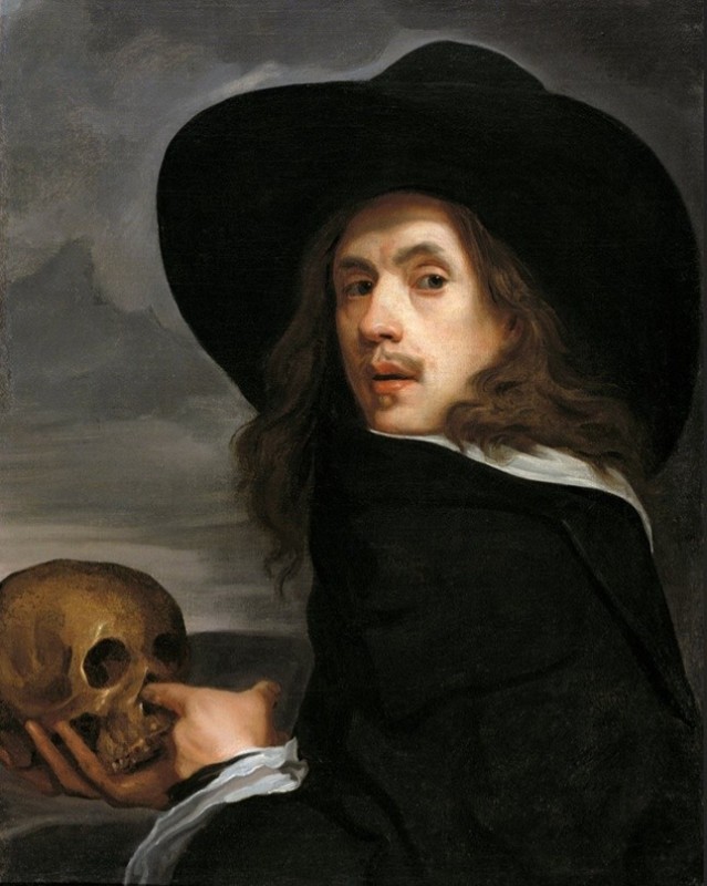 Create meme: Michael Swerts, Michael Swerts self-portrait with a skull, oil painting 