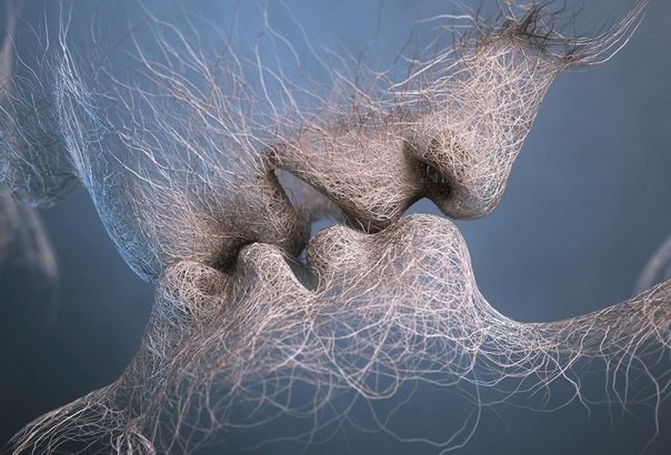 Создать мем: картина любовь абстракция, необычная любовь, пара поцелуй
