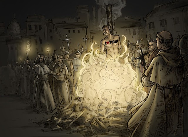 Создать мем: испанская инквизиция, ведьма на костре, сожжение