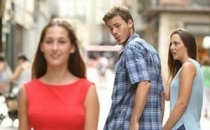 Создать мем: парень засмотрелся на другую девушку, мем неверный парень, distracted boyfriend stock