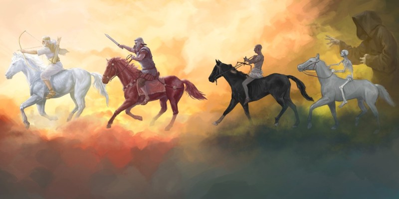 Create meme: The four horsemen of the apocalypse, a rider on a white horse, 4 horsemen of the Apocalypse