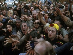 Create meme: panic in the crowd, a crowd of zombies