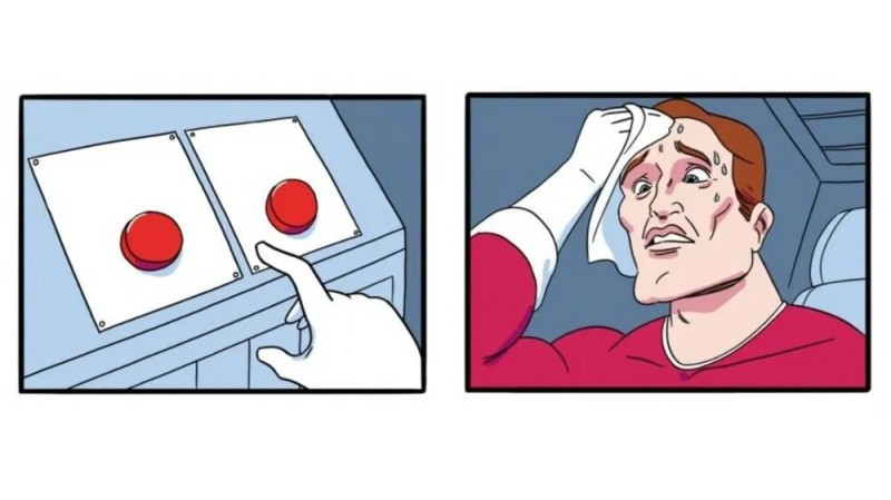 Create meme: red button meme, meme is a difficult choice, selection of button meme