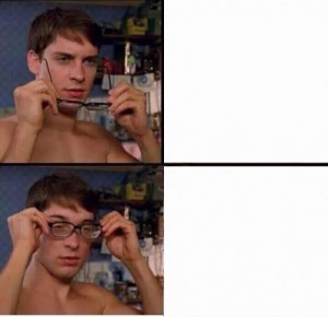 Create meme: meme glasses, meme Peter Parker wears glasses, Peter Parker meme with sunglasses