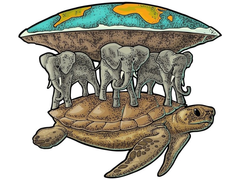 Создать мем: земля на трех слонах, слоны на черепахе, плоская земля