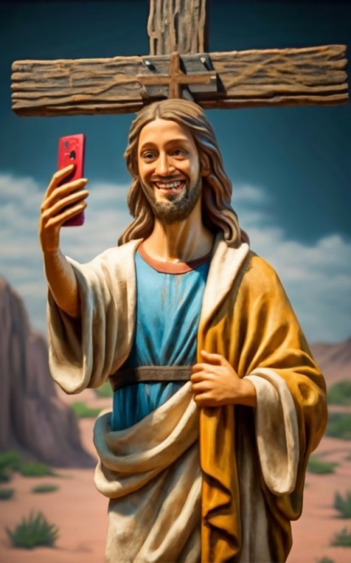 Создать мем: подмигивающий иисус, иисус с айфоном, иисус обои на телефон