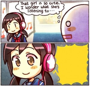 Create meme: I wonder what she's listening pattern, comics, that girl is so cute i wonder what she's listening to