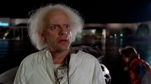 Create meme: Christopher Lloyd in a time machine, Doc brown, back to the future scientist