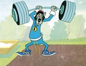 Create meme: funny pictures about sports, cartoon well, wait a minute pictures, nu pogodi wolf with a barbell pictures