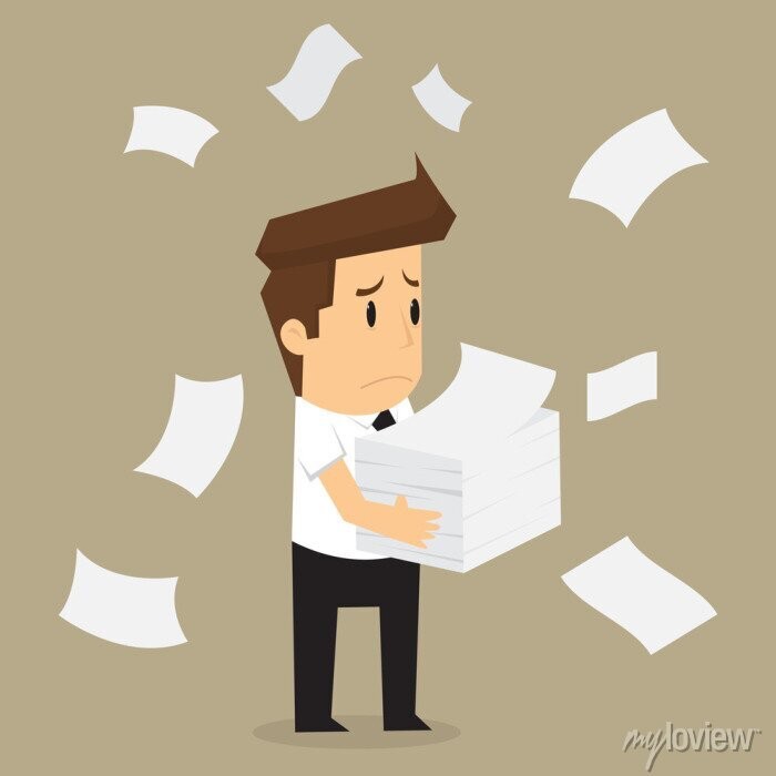 Create meme: a man with a bunch of documents vector, documents illustration, picks up the art documents
