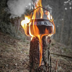 Create meme: mug, the fire in the forest, a campfire