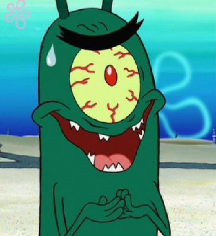 Создать мем: злой планктон из спанч боба, мем с планктоном "когда девушка взяла твоего", губка боб планктон