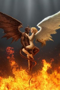 Создать мем: ангел и демон анимация, падший ангел, любовь ангела и демона