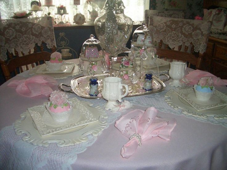 Create meme: shabby chic tea party, round table tea party, tea table for guests