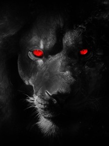 Create meme: lion on a black background, black lion
