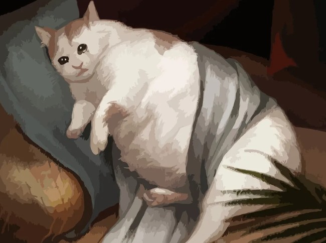 Создать мем: коты на картинах, толстый кот, котик картина