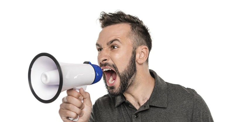 Create meme: the man with the megaphone, shouted a shout, the man with the megaphone
