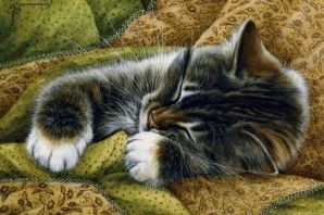 Создать мем: картины ирины гармашовой коты, спящий котенок, кошка