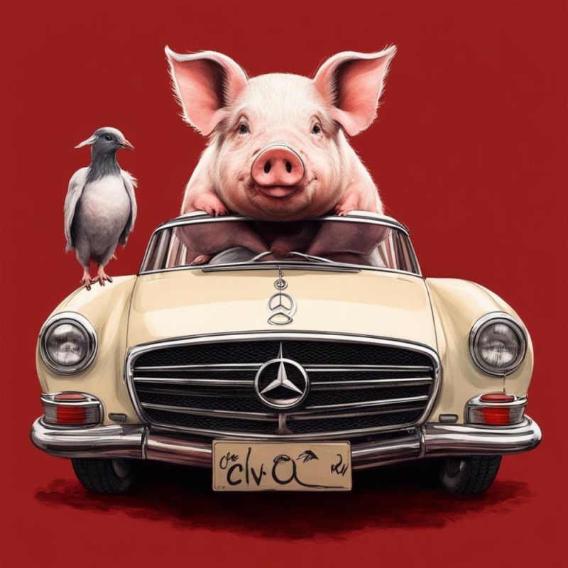 Create meme: pig , pig in the car, piggy in the car