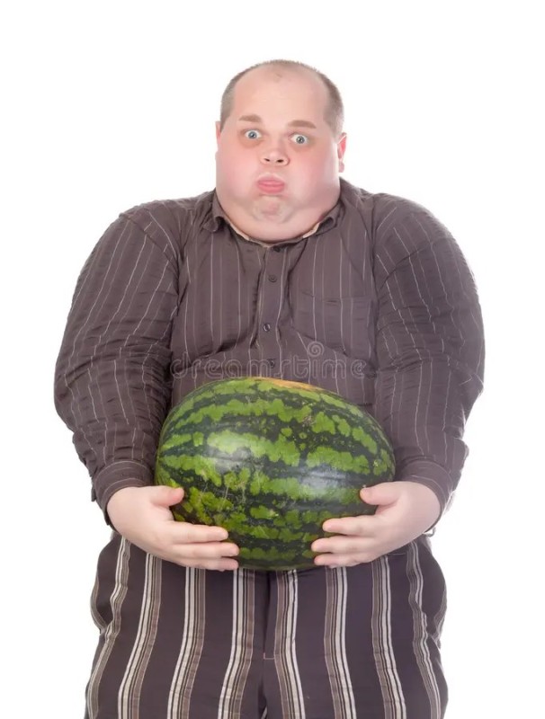 Создать мем: толстый человек в костюме, арбуз, толстый мужик ест арбуз