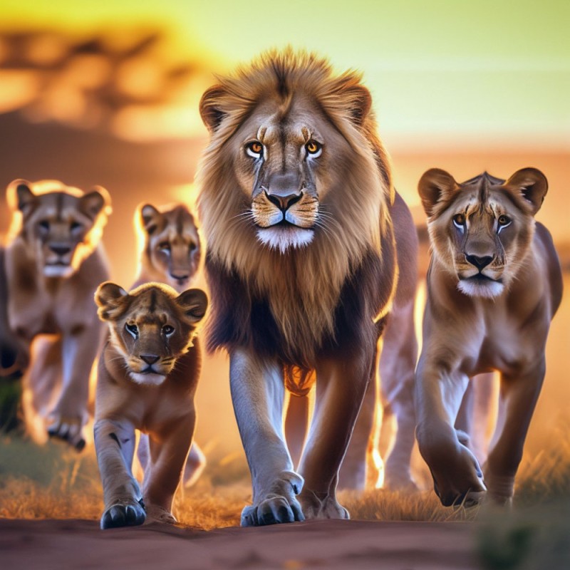 Создать мем: львица с тремя львятами, львица и львенок, животные лев