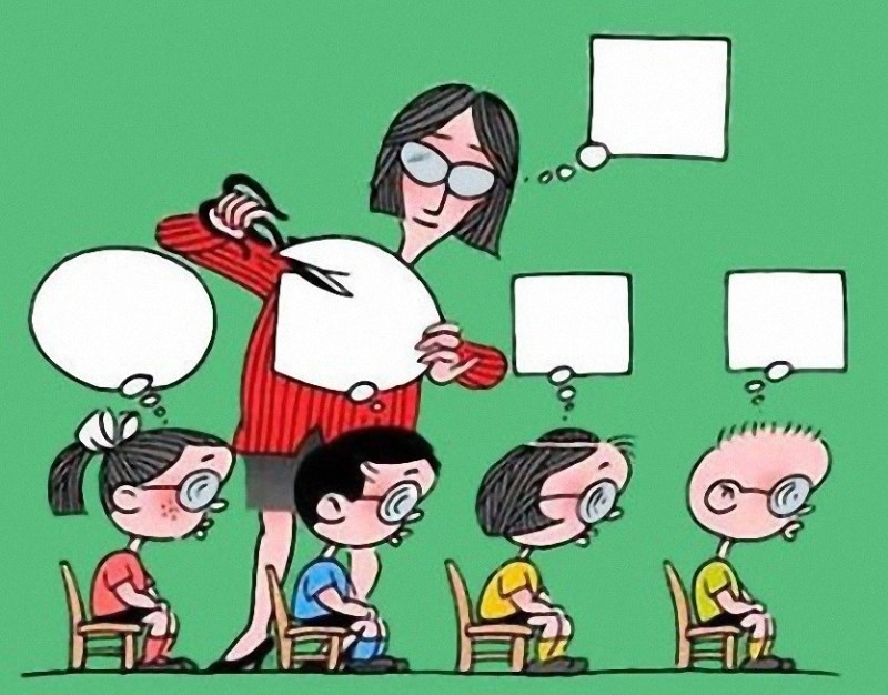 Создать мем: карикатура шумный класс, учитель обрезает мышление, смешные анекдоты про школу