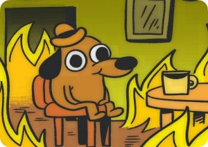 Создать мем: собачка в огне мем, мем собака в огне, собака в горящем доме