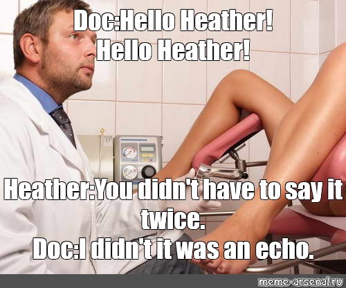 Meme: "Doc:Hello Heather! Hello Heather! Heather:You didn't have to say it  twice. Doc:I didn't it was an echo." - All Templates - Meme-arsenal.com