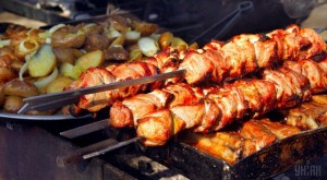 Create meme: delicious barbecue, shish kebab on coals, kebab