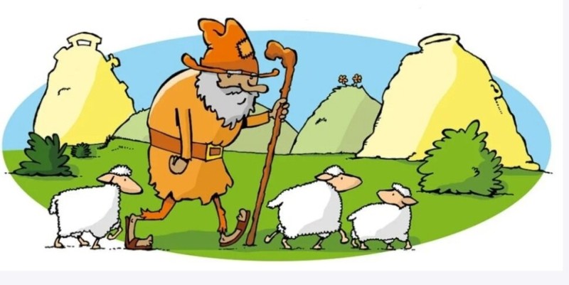 Создать мем: овца рисунок, пастух пасет овец, пастух и стадо баранов рисунок