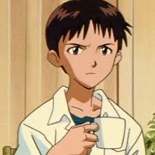 Create meme: Shinji Ikari with a mug, evangelion Shinji with a mug