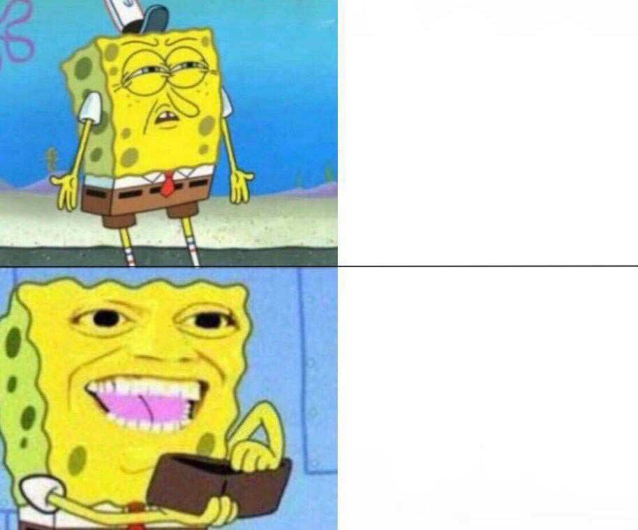 Создать мем "sad spongebob meme template shitpost, губка боб с кошельк...