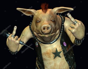 Создать мем: свинья рокер, хрюшка рокер, панк свинья фото