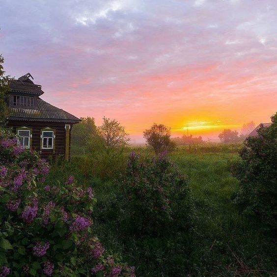 Create meme: morning landscape gerasimov village, a house in the village, a beautiful house in the village