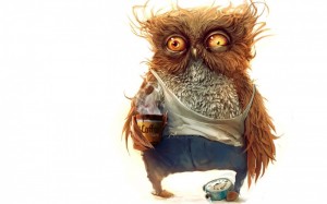 Создать мем: спящая сова с кофе, сова с кофе картинка, сова с кофе