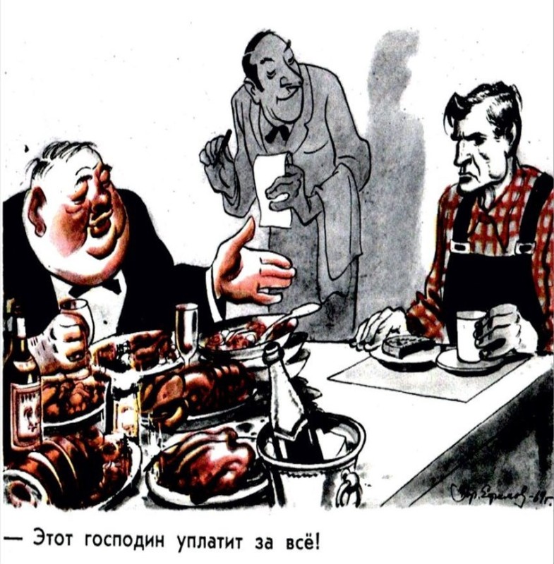 Create meme: political cartoons, restaurant union of labor and capital caricature, Soviet cartoons