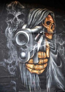 Create meme: skeleton with a gun, Chicano