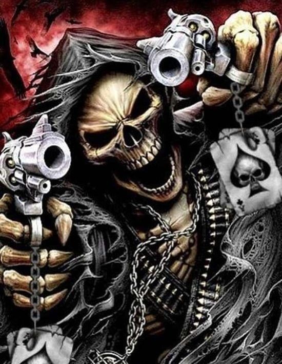 Create meme: skeleton with a gun, cool skeleton with a gun, cool skeleton