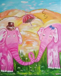 Создать мем: розовый слон, цветной слон картина, розовый слон картина