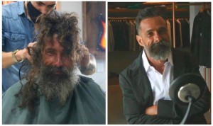 Создать мем: длинная борода, стрижка бомжа, парикмахер который стрижет бесплатно бездомных