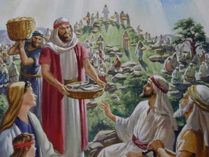 Создать мем: иисус делит хлеб, jesus wept, иисус 5 хлебов и 2 рыбки
