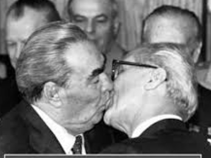 Create meme: kissing brezhnev, Brezhnev and Honecker kiss, Leonid Brezhnev kisses