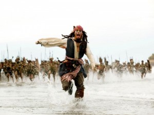 Create meme: Jack Sparrow running from the natives photos, pirates of the Caribbean meme, pictures pirates of the Caribbean