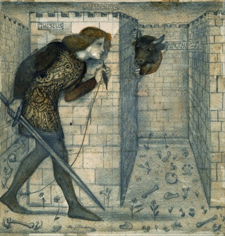 Create meme: painting Theseus and the Minotaur in the labyrinth 1861 by Edward Burne-Jones, the painting "Theseus and the minotaur in the labyrinth". 1861edward burne-jones, The minotaur of the Middle Ages