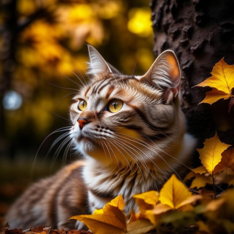 Create meme: bengal cat autumn, cat autumn, cat 