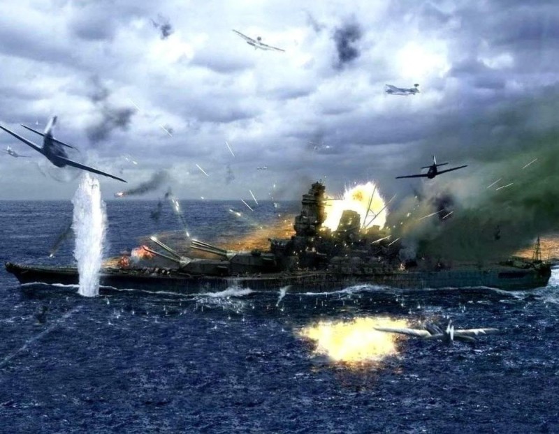 Создать мем: битва за мидуэй, морской бой world of warships, линкор ямато 7 апреля 1945